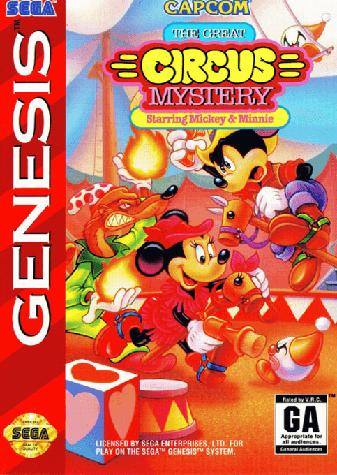 The Great Circus Mystery Starring Mickey and Minnie box art for Sega Genesis